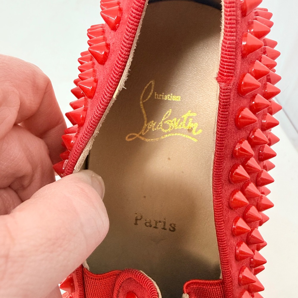 Christian Louboutin Roller Boat Spiked Red Slip On Sneakers Size 10.5 Luxury‎ - Picture 7 of 11